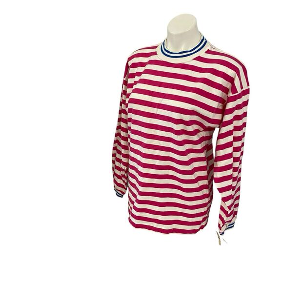 SK Sport Sweatshirt Womens Medium Vintage 1980s Pink Stripe Classic Hipster - Picture 12 of 16